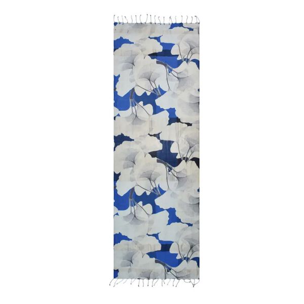 Alaia Handwoven Silk Scarf - Blue & White