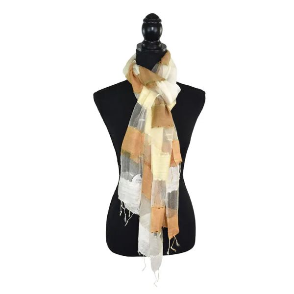 Cream Semi-Sheer Striped Scarf